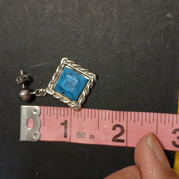 Faux turquoise silver tone dangling earrings - Picture 5 of 7